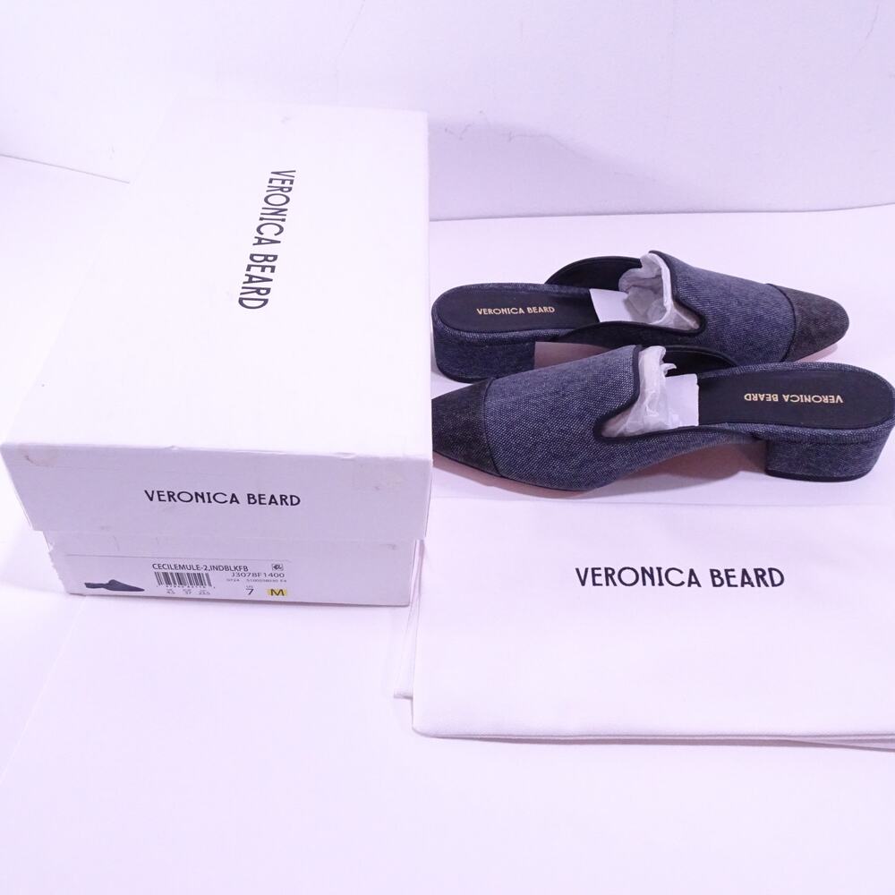 Veronica Beard Black and Gray Heeled Mules - Picture 7 of 9